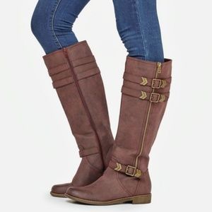 8.5 JustFab Maroon Buckle Knee High Combat Boots